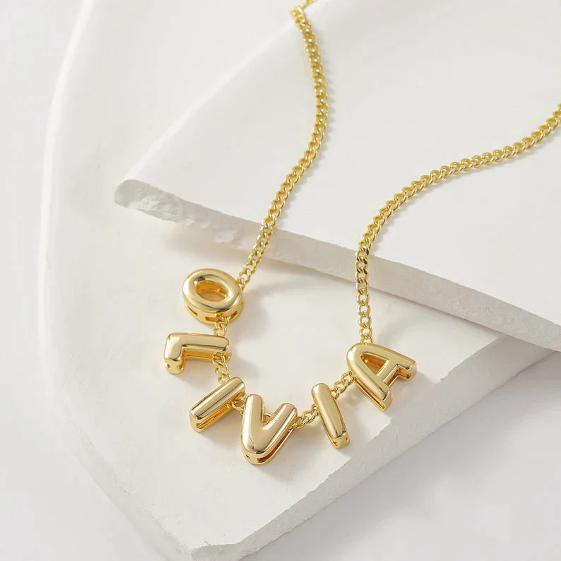 Diamond Bubble Letter Necklace in 18K Gold Vermeil - MYKA
